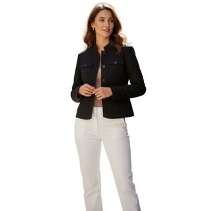 Sitwell Military Utility‎ Jacket Black Cotton Blend Mock Neck Pockets Women 12